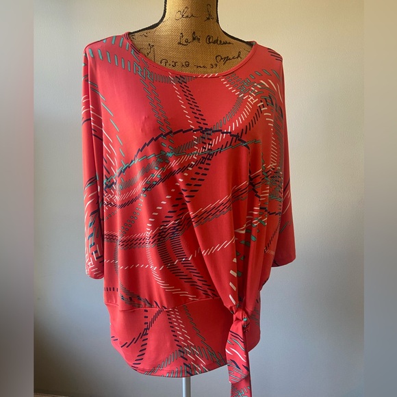 CLARA SUNWOO Orange Dolman Sleeve Abstract Women's Blouse - Picture 1 of 11